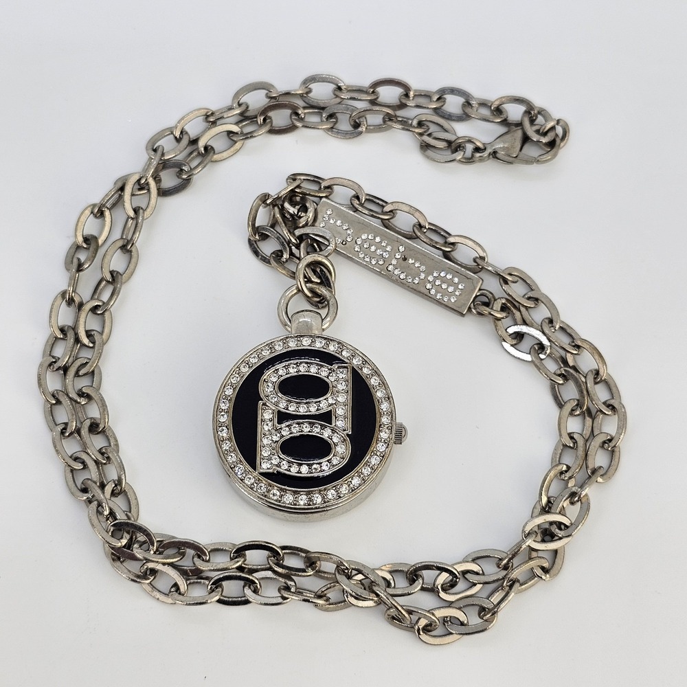 Bebe‎ Necklace Hidden Watch Women 28MM White Dial Gray Case NEW Battery